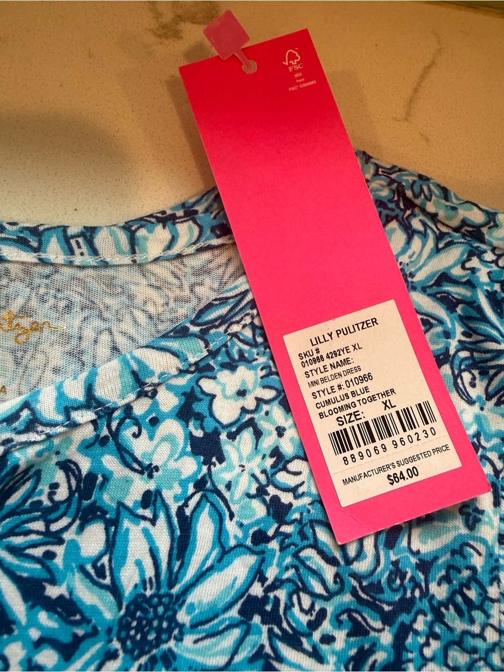 Lilly Pulitzer Blue & White Floral Short Sleeve Top